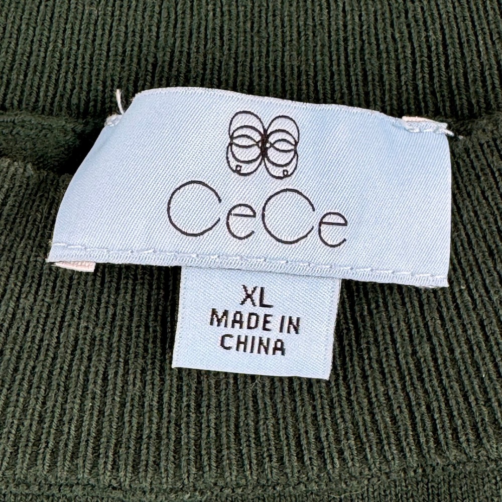 CeCe Women's Dark Green Textured Sleeve Mock Neck Sweater XL - Picture 2 of 6